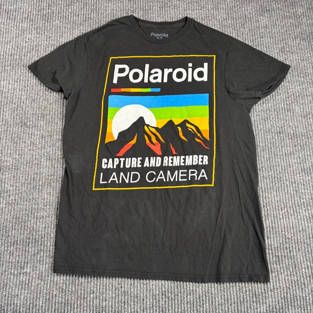 Polaroid Land Camera Shirt Mens M Graphic Black Cotton Short Sleeve